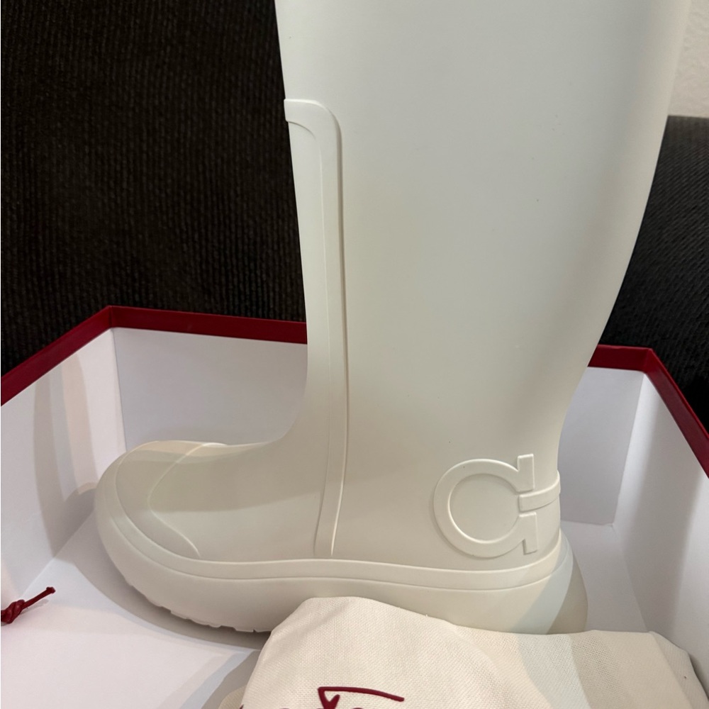 Salvatore Ferragamo White Embossed Sole Boots